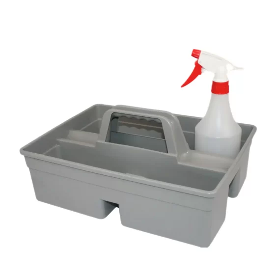 grey plastic tool caddy bucket